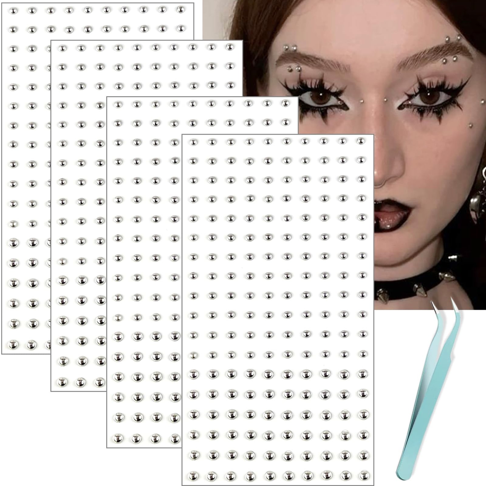 "Face Gems Fake Piercings Self-Adhesive Nose, Lip, Eyebrow Silver Y2K"