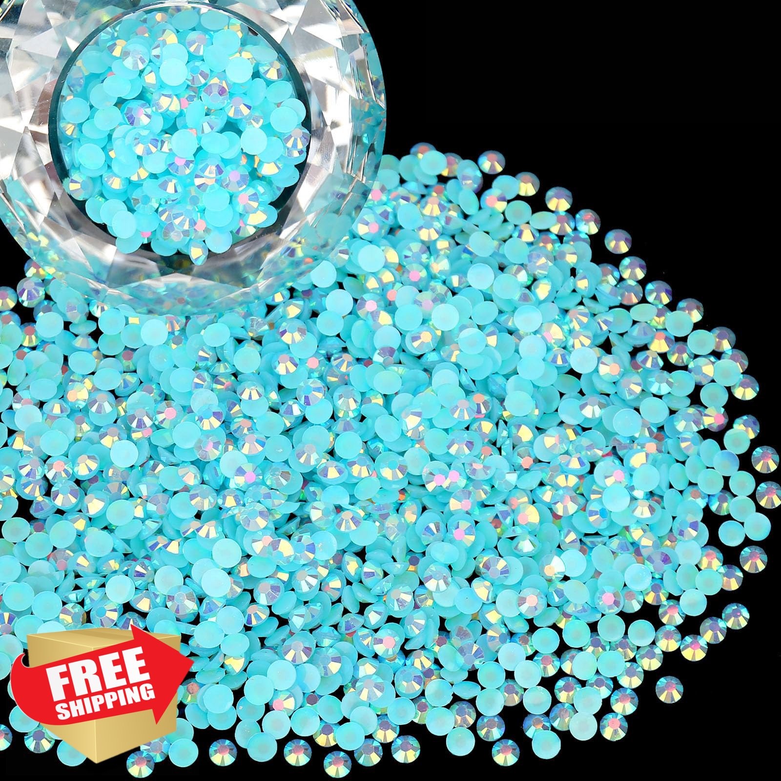 2000pcs 5mm Jelly Aquamarine AB Resin Rhinestones, Flat Back