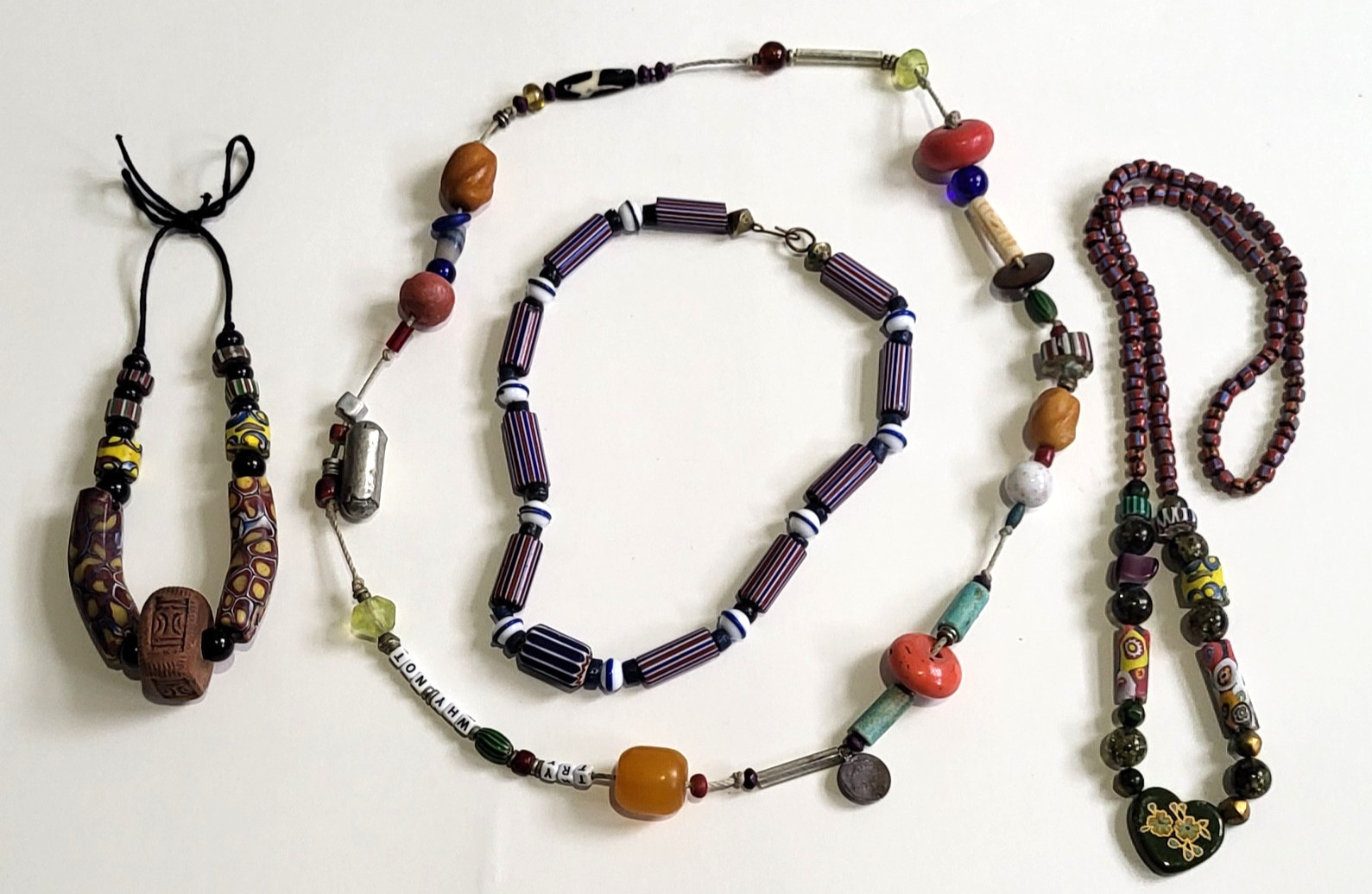 African Trade Bead Venetian Necklace Lot Of 4 Strands Chevron Millefiori Mixed