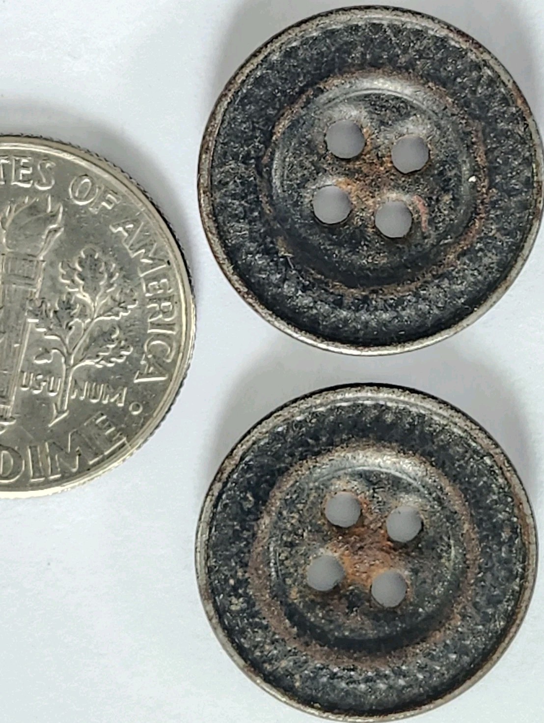 Antique Steel Workwear 4 Hole Buttons 2pc 1920s