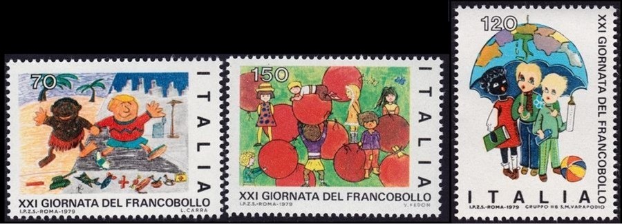 Stamp Day, Children, Paintings, Globe, Italy 1979 MNH 3v