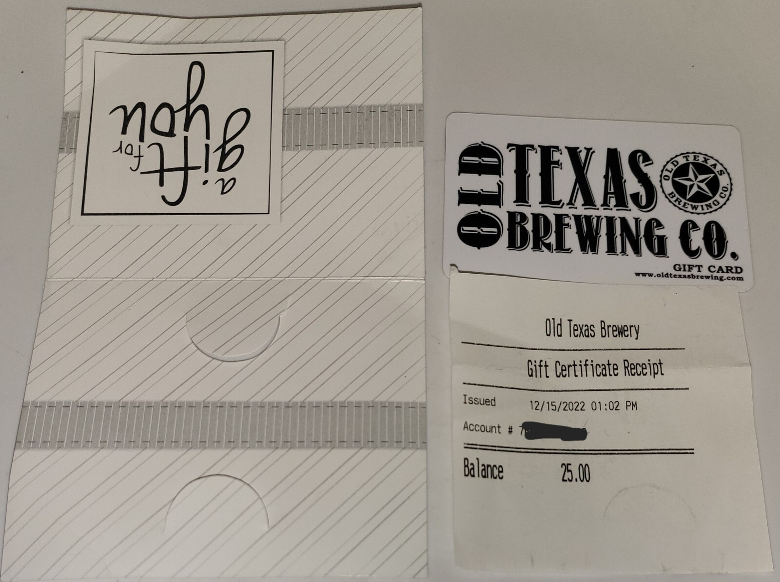 Old Texas Brewing Co. $25 Gift Card - With Receipt - BURLESON & FORT WORTH, TX