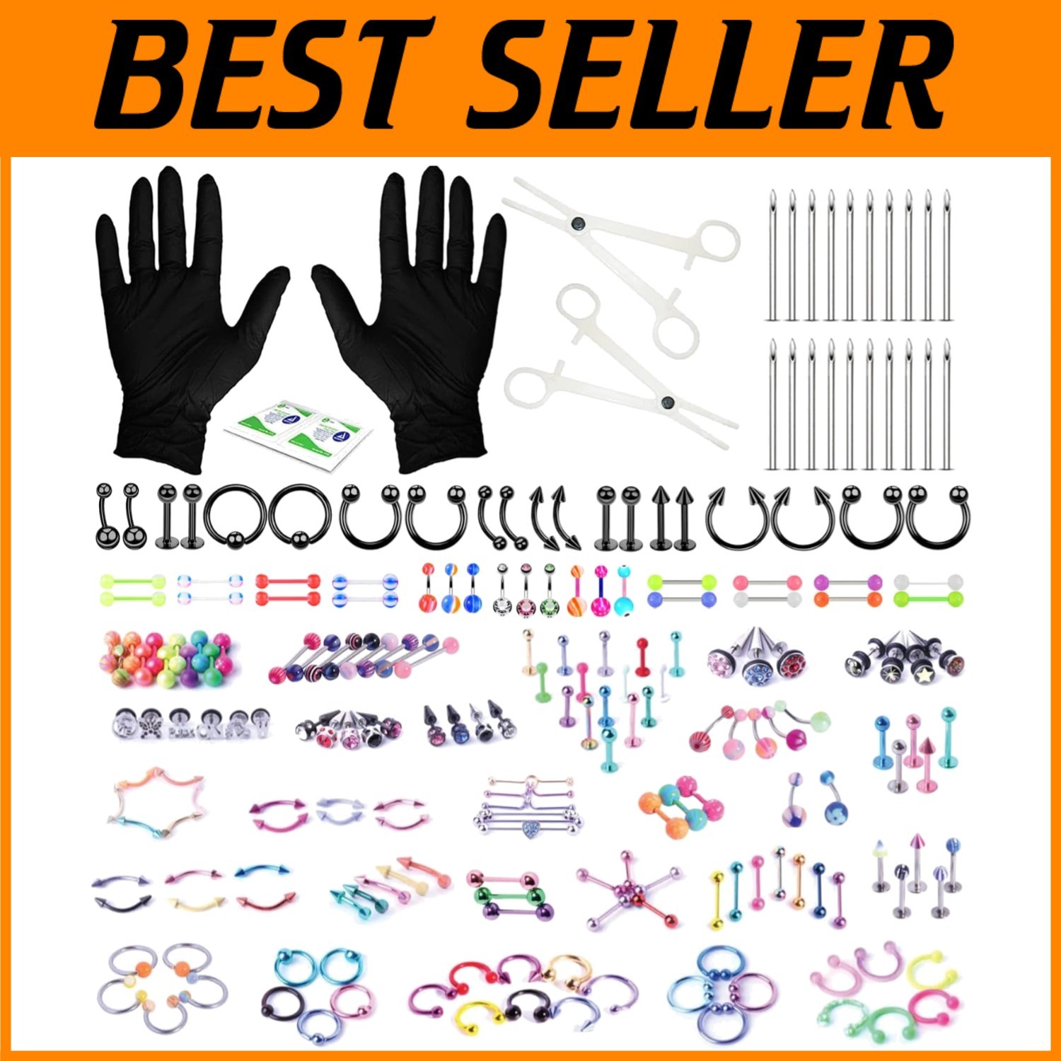 Body Piercing Kit - Horseshoe, Barbell, Studs