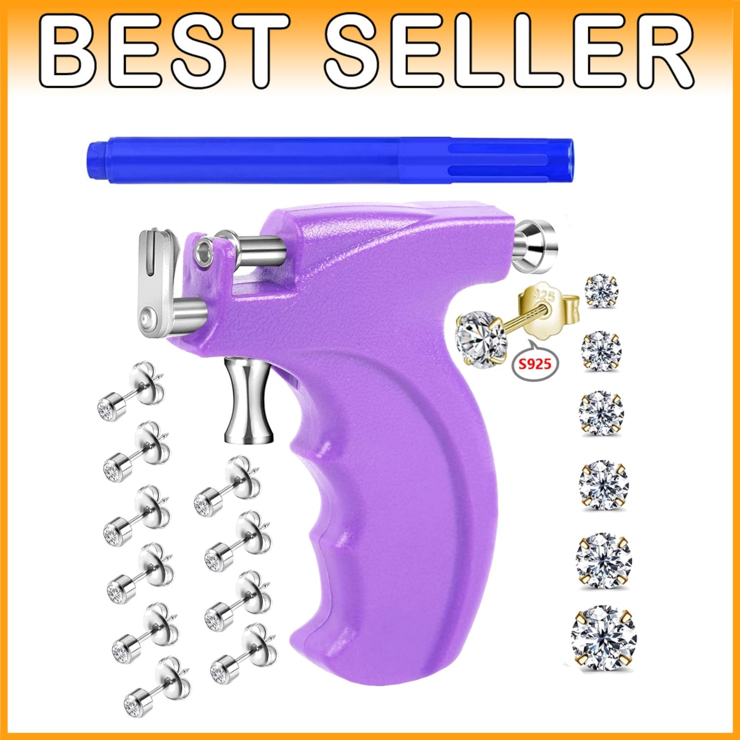 Hypoallergenic Ear Piercing Gun with Stainless Steel Studs