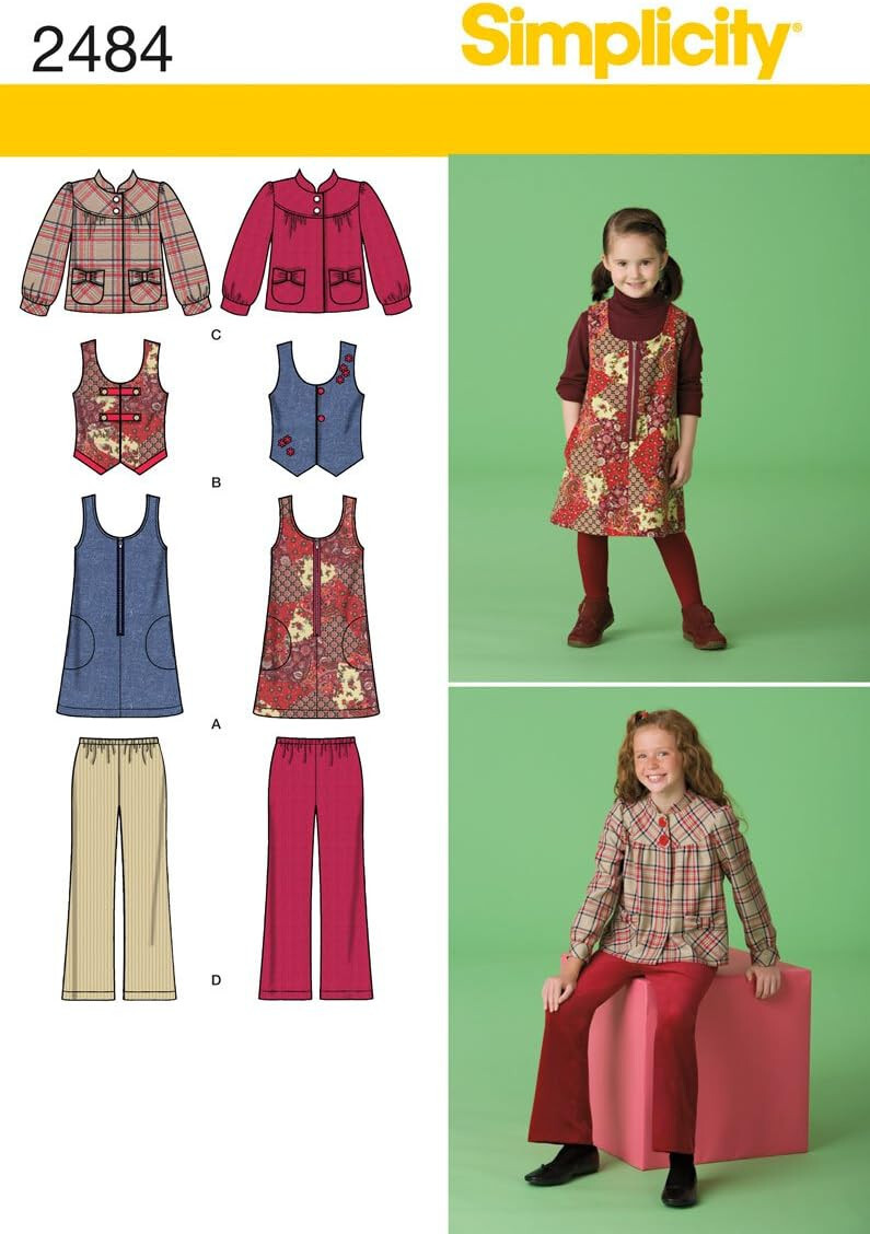 Simplicity Sewing Pattern 2484 Girls Jumper Vest Jacket Pants Sizes 7-14 UNCUT