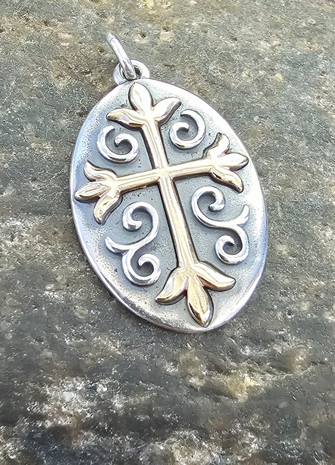 Retired James Avery 14kt Gold Cross Sterling Silver Pendant with Box/Pouch!