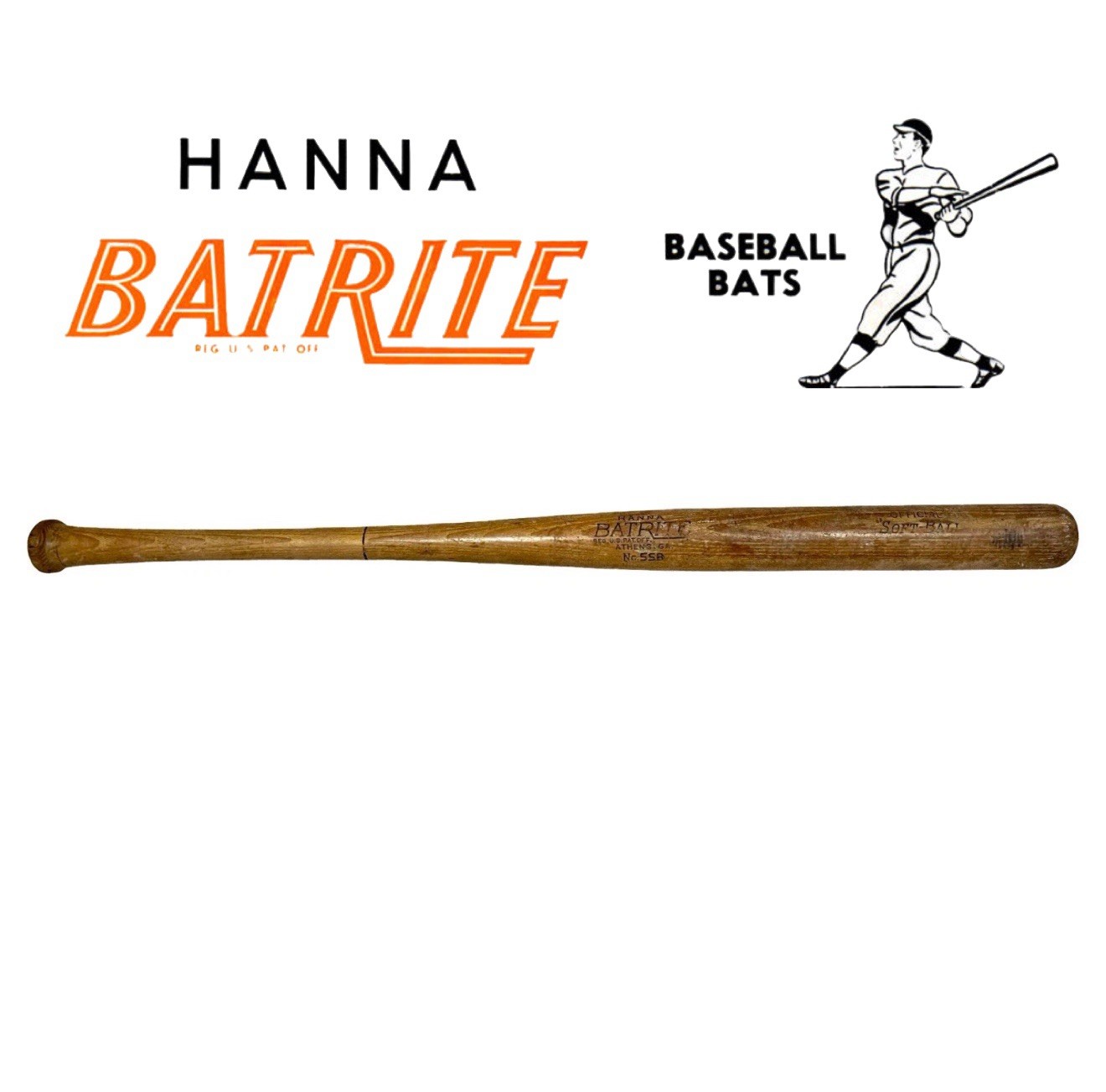 Hanna Batrite Athens GA No. SSB Wood Baseball Bat Vintage Man Cave Sports Decor