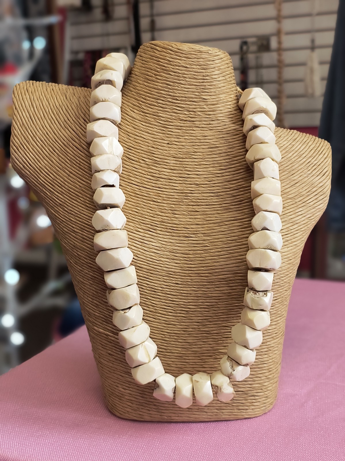 Vtg Cow Bovine Bone African Trade Bread Necklace Large Hand Carved