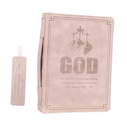 Leather Bible Cover with Soft Handle, Large Bible Book Carrying Case Pink