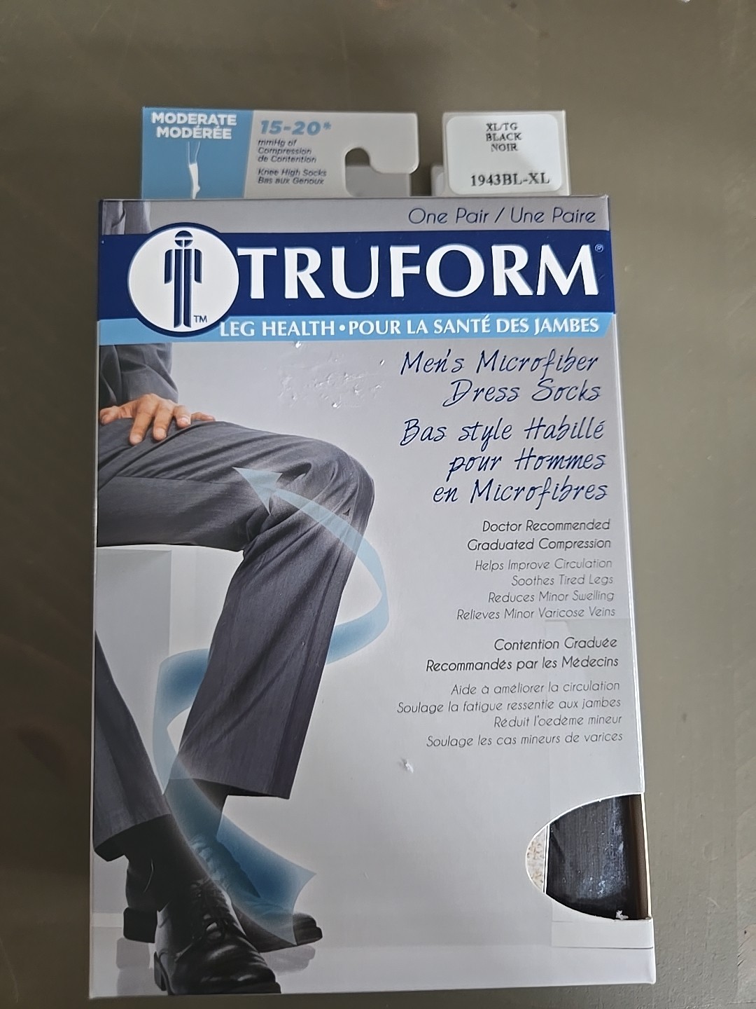 Truform Leg Health Men's Dress Socks Knee High 15-20 mmHg  XL BLACK