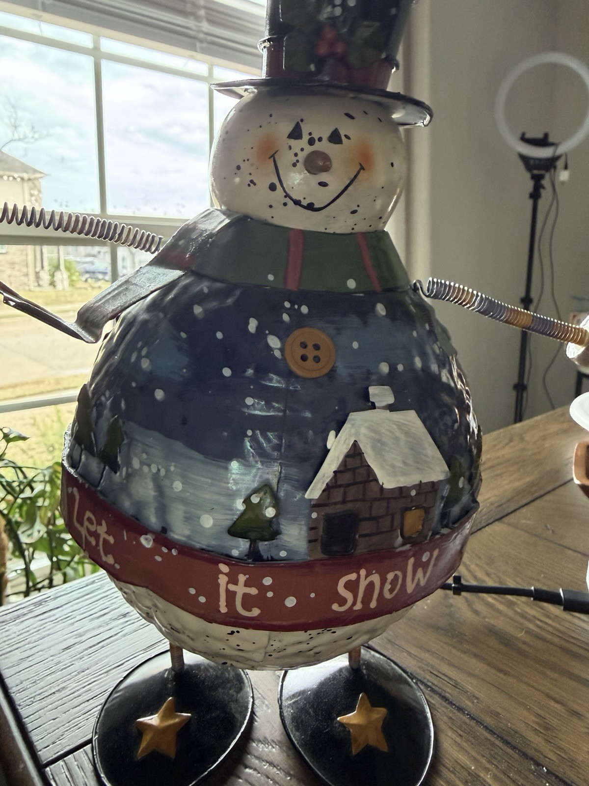 Whimsical Metal Snowman That’s Spring Loaded/moveable Christmas/winter Decor