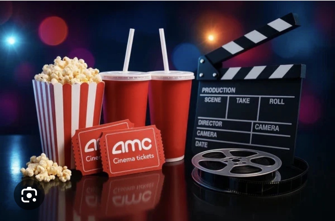 AMC Movie Theaters 2 Black Tickets 1 Popcorn 2 Drinks!