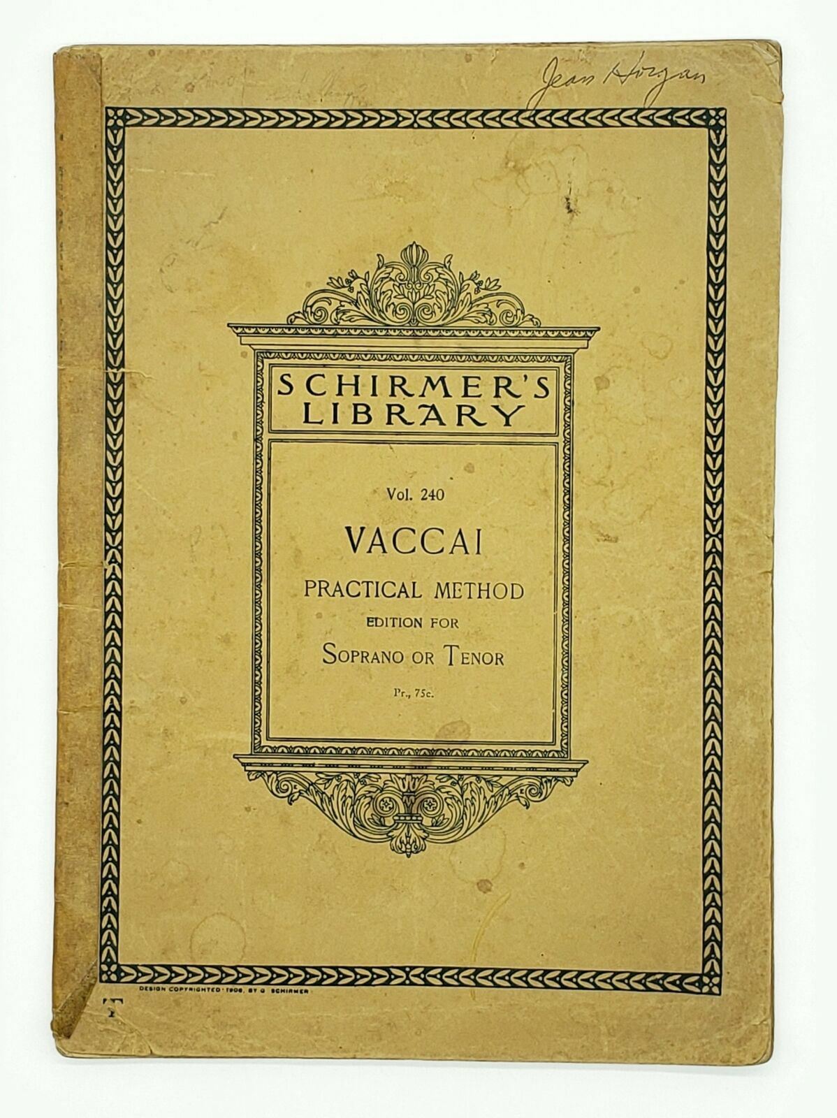 Schirmer's Library Vaccai Practical Method For Soprano Or Tenor Sheet Music
