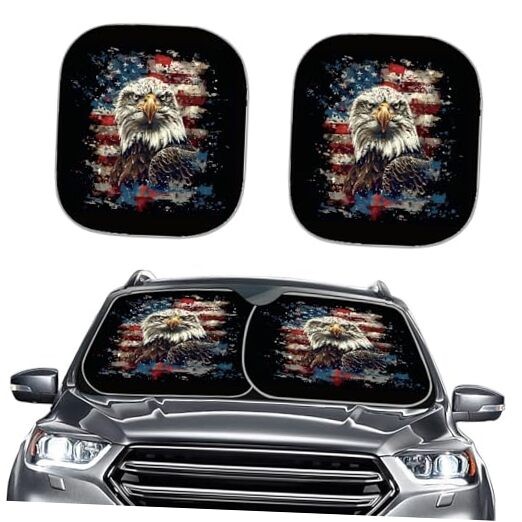 Eagle American Flag Print Car Windshield Sun Shade,Universal Auto Eagle Flag
