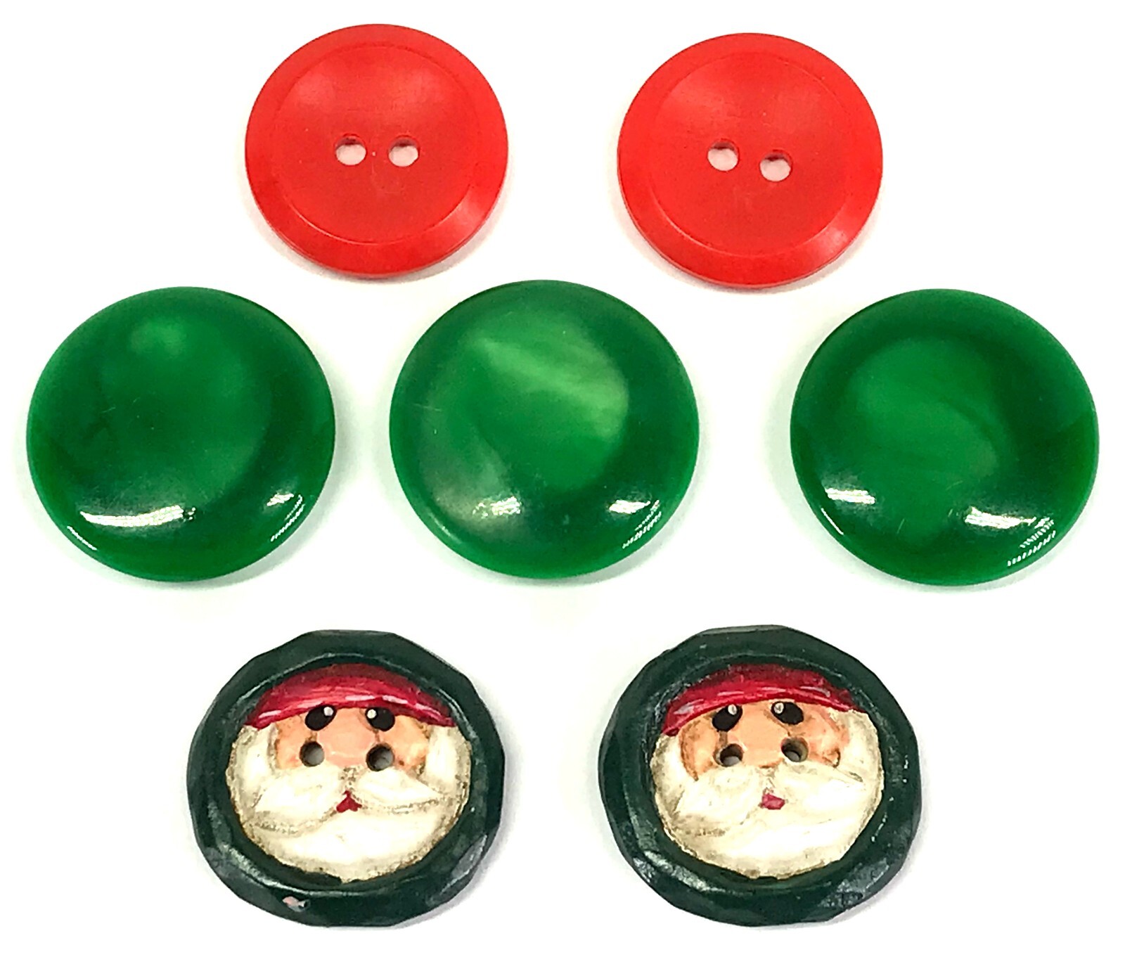 Vintage  Christmas artsy pottery folk Santa & green and red plastic buttons