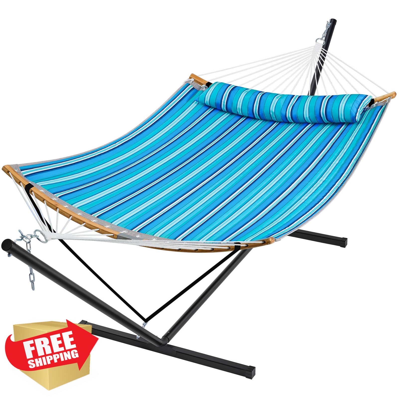 SUPERJARE 2 Person Hammock Stand Aqua Blue Cotton Pillow Bag