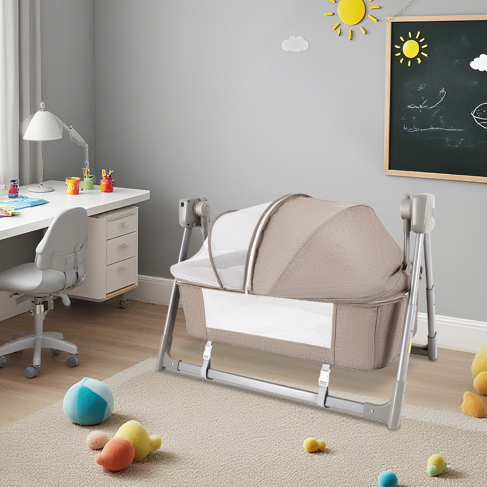 Portable Electric Baby Swing Cradle Bassinet Rocking Crib Infant Bed Cradle New