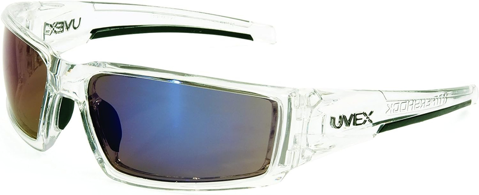 Uvex by Honeywell Hypershock Safety Glasses, Clear Frame with Blue Mirror Lens &