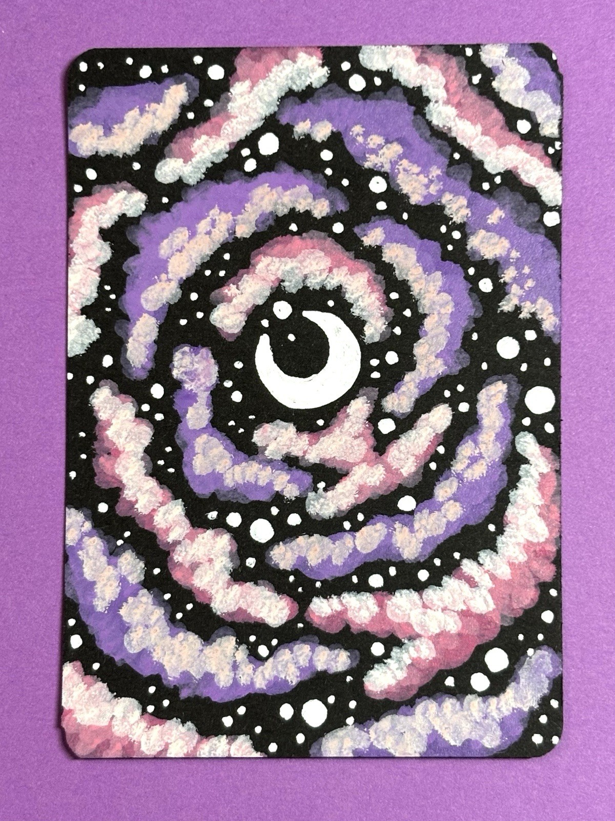 ACEO Art Card Original Moon Clouds 2.5in x 3.5in Murasaki Art  blind artist
