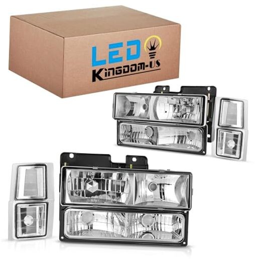  Headlights Assembly with Corner Bumper Lamps, Compatible with 1994-1999 Chevy 