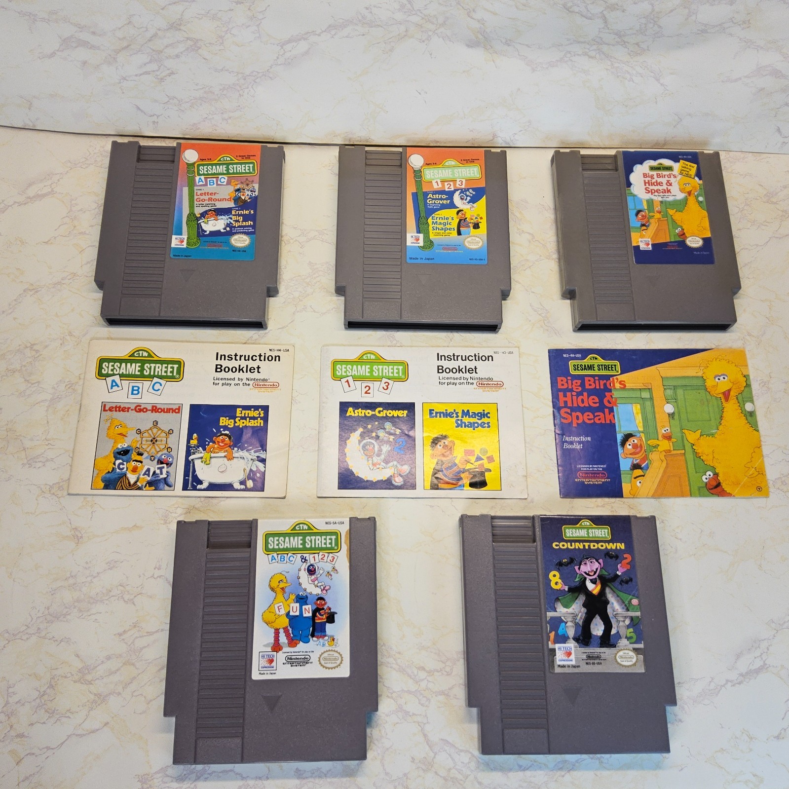 Complete Set Sesame Street NES Carts and 3 Manuals Vtg Tested Cleaned Authentic