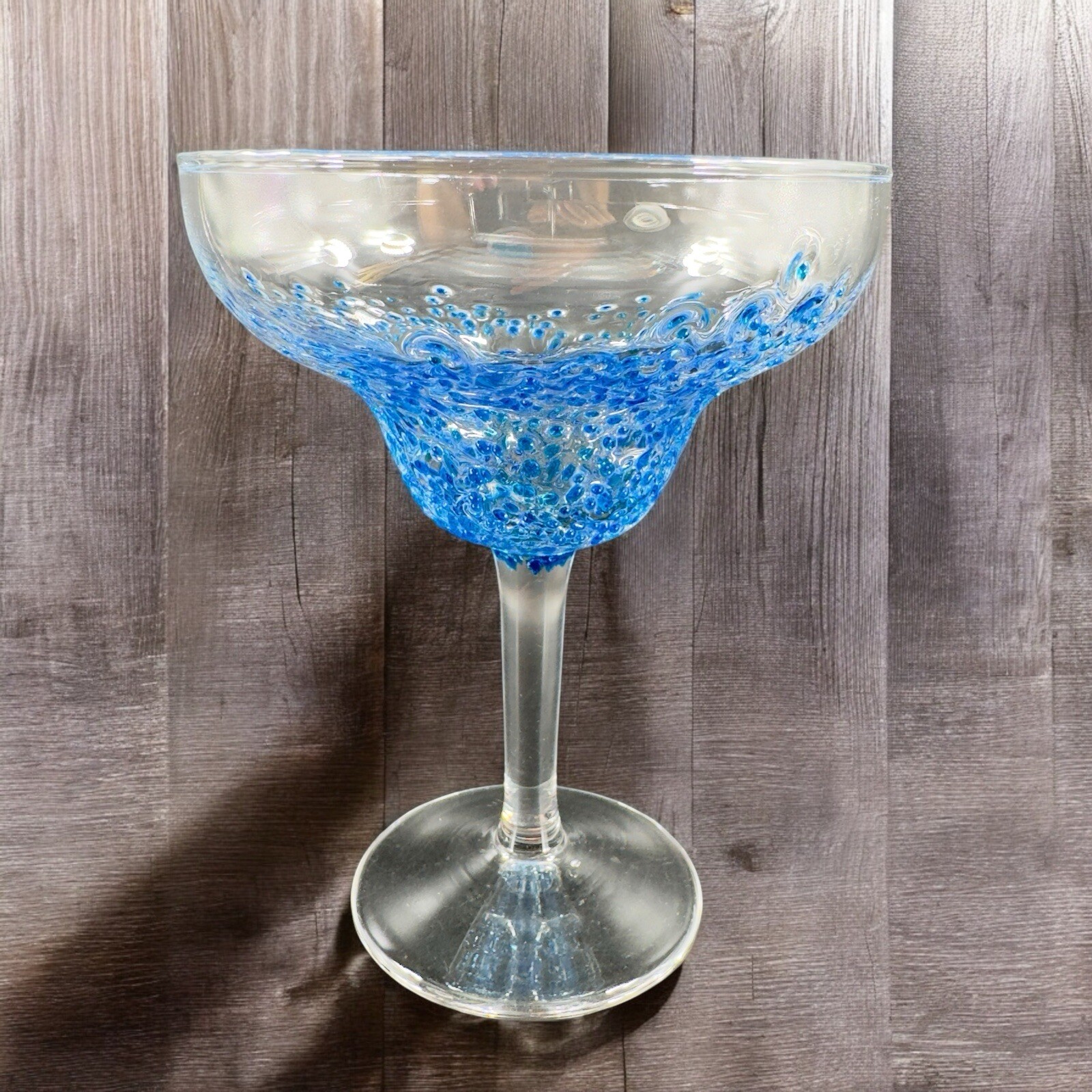 Glass Margarita Cocktail Drinking Glass Clear With Blue Fritz All Over Barware