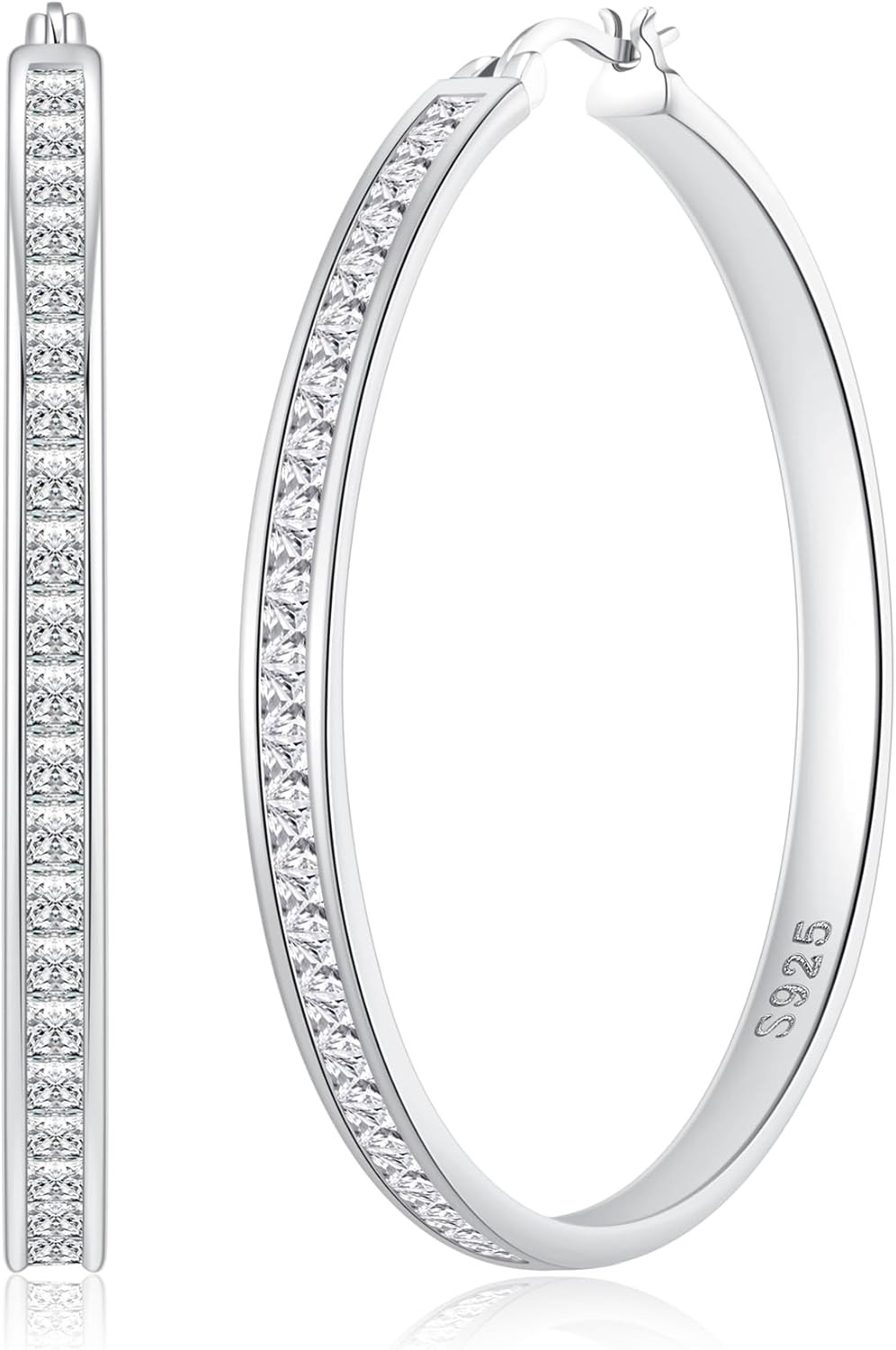 Large Rhinestone Hoops Earrings for Women, Hypoallergenic Big CZ Hoops with Ster