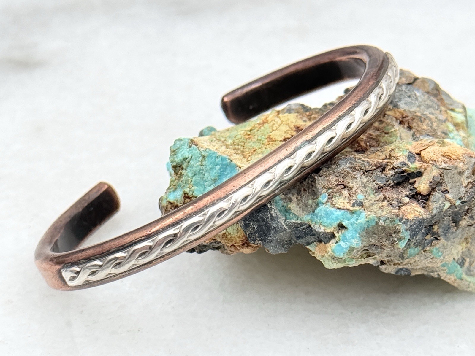 Vintage SKYKING Native American Navajo Sterling Silver Copper Cuff Bracelet 5.5”