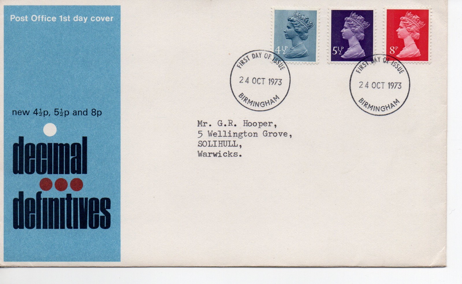 GB - First Day Cover (C 1 ) 1973 Machin - 3 value to 8p -  pmk. Birmingham