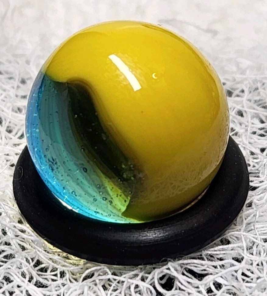 AKRO AGATE CO.  'Yellow & Blue Patch' .68" Vintage Marble 