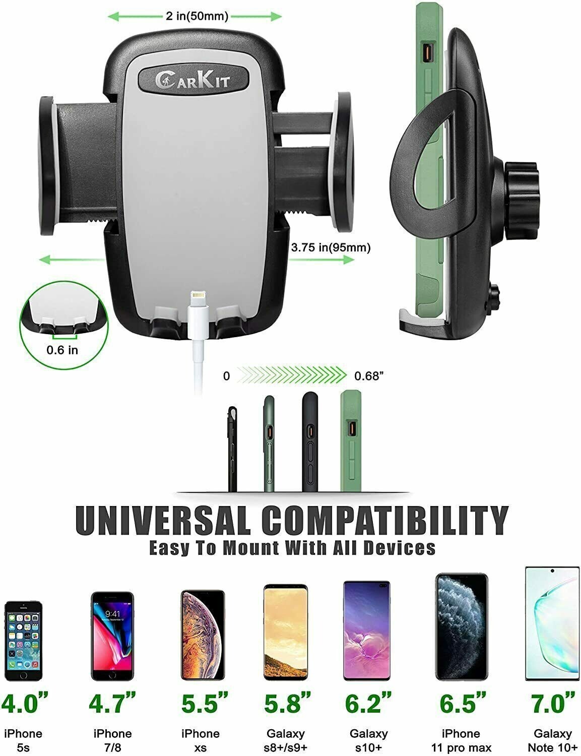 Phone Mount Vehicle Dashboard Cellphone Holder Universal 2-IN-1 DESIGN Car