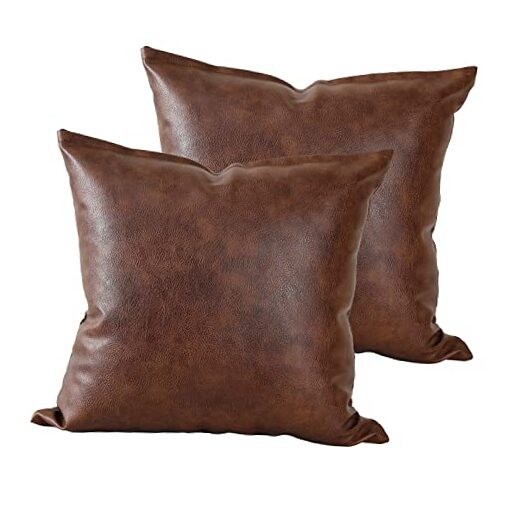 Set of 2 Faux Leather Throw Pillow Covers 24 24" x 24" (Pack of 2) Dark Brown