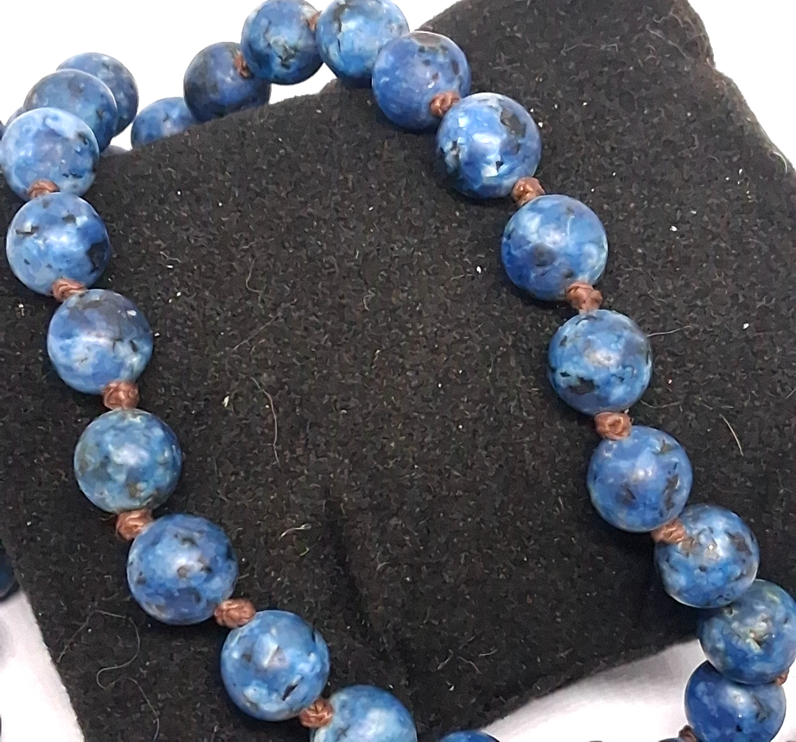 Vintage 20 Inch Beaded Dumortierite Bead Corded Necklace
