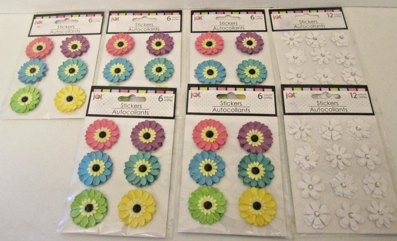 7 Packages Of Autocollants Stickers 48 ct. Floral Daisys by Jot New