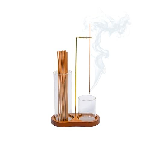 Modern 2-in-1 Incense Holder with Glass Ash Catcher, Featuring a Wood Tray, 