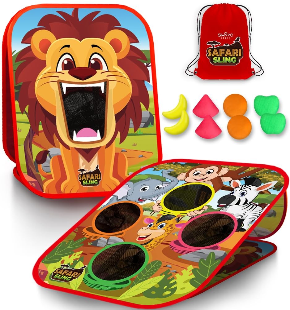 Swooc Games Safari Sling 2-in-1 Bean Bag Toss Game for Kids 5-Second Setup
