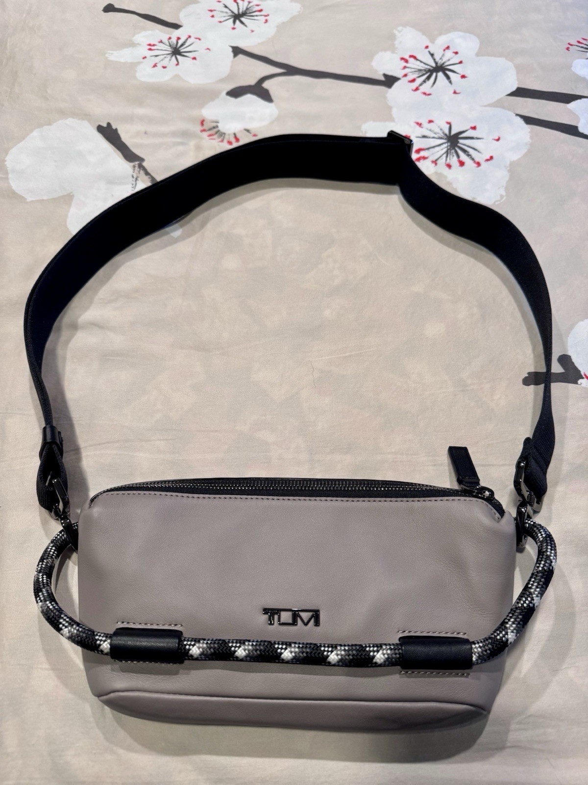 Tumi Grey Leather Waist Fanny or Crossbody w/Attached Key Ring, NWOT
