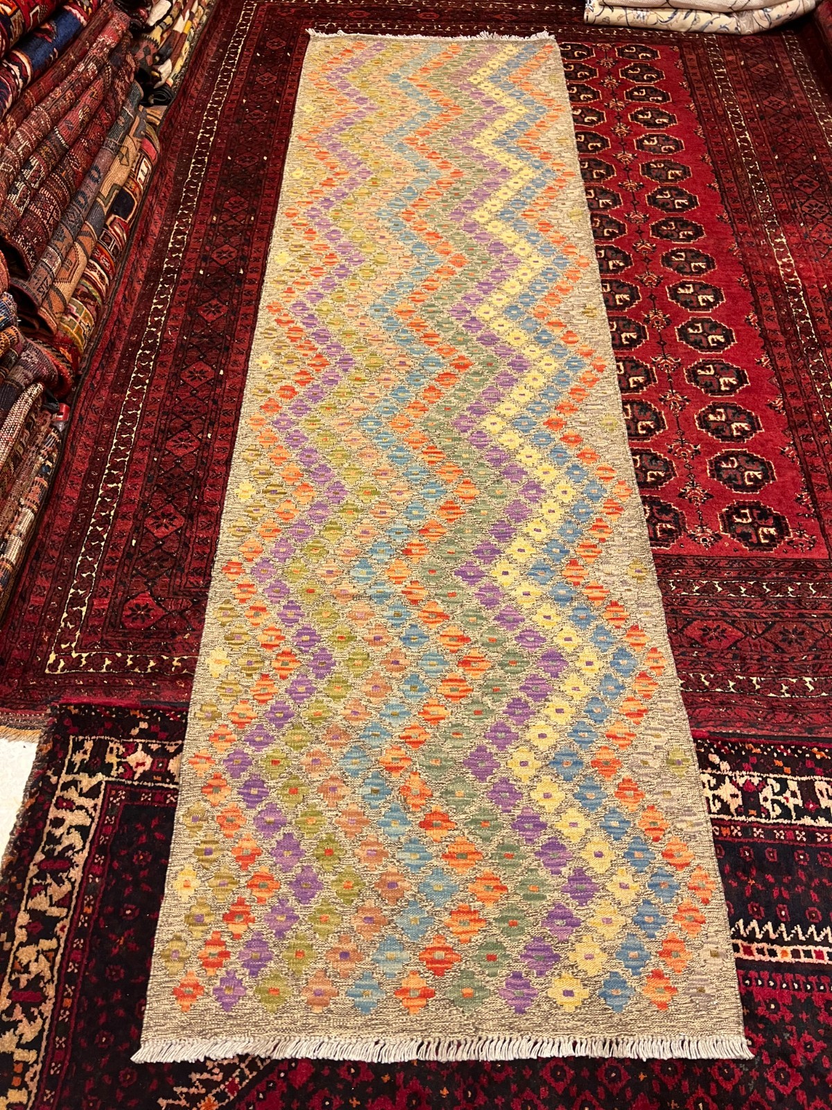 295 X 85 CM Stunning Turkish Flat Fine Weave Natural Vegetable Dye Kilim Runner