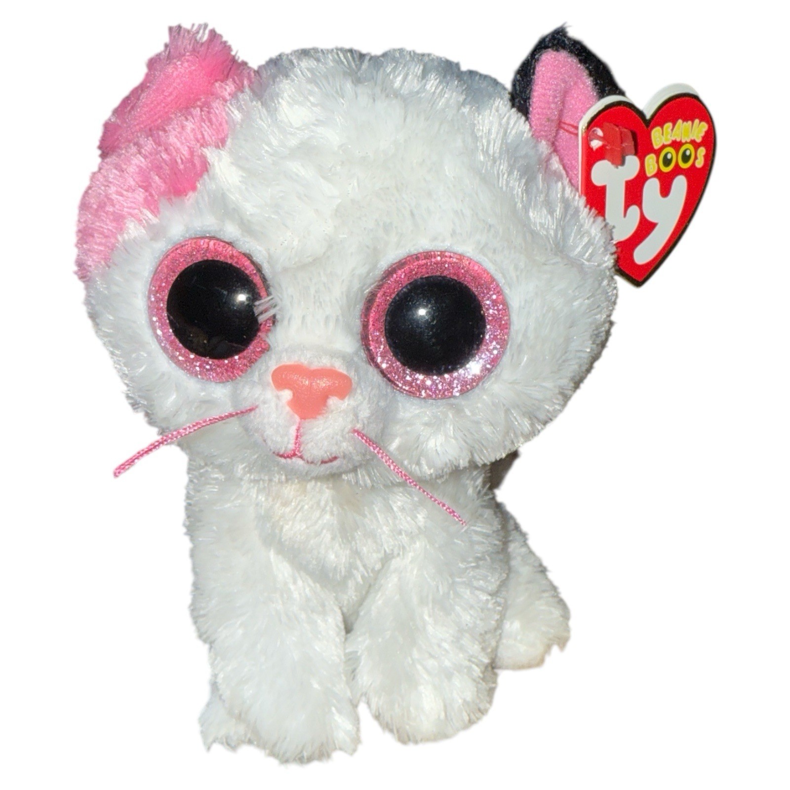 TY Beanie Boo Muffin the Cat Plush NWT Tags Glitter Eye Pink Black White 6"