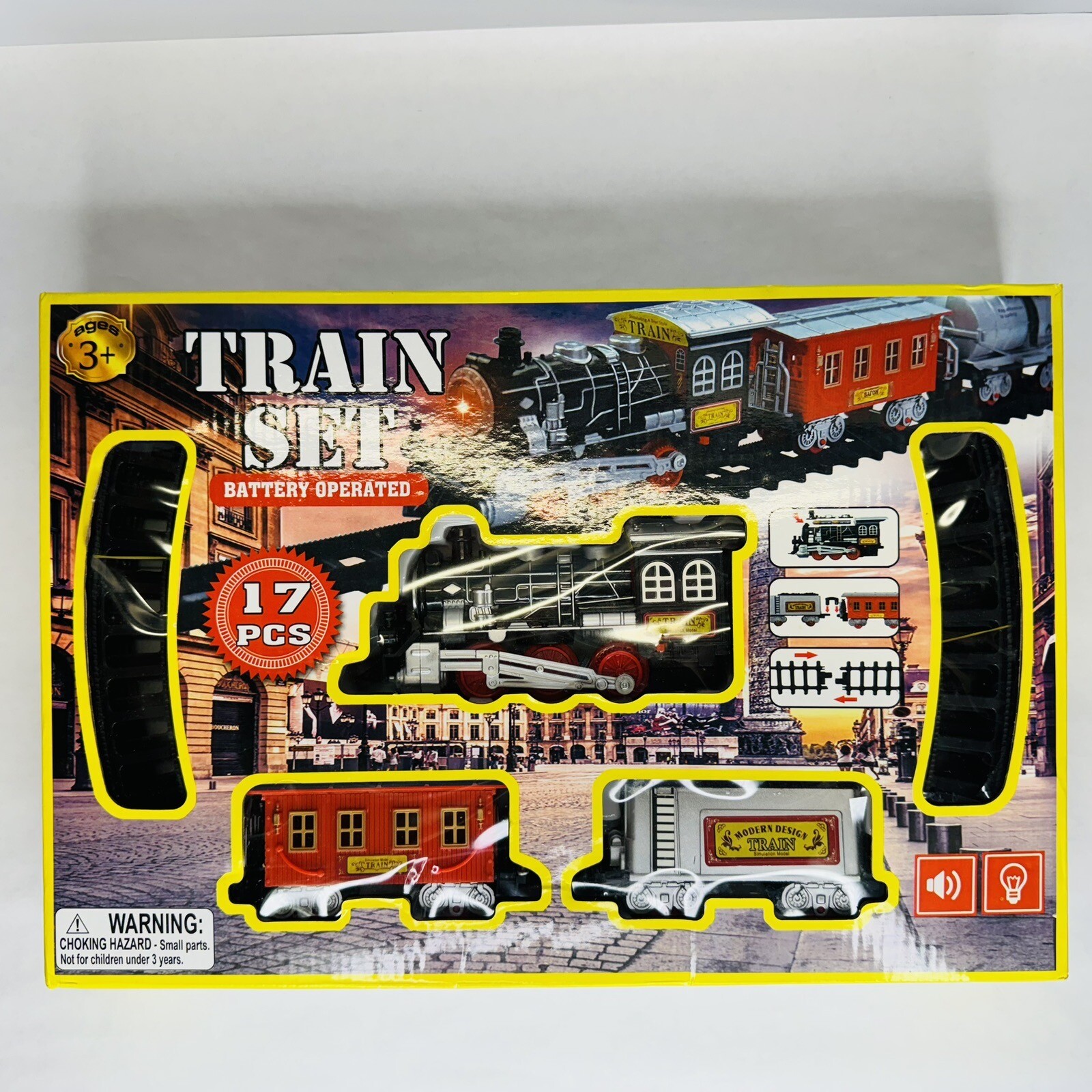Train Set Battery Operated 17 Piece Lights & Sounds Age 3+ Huajun Toys NEW