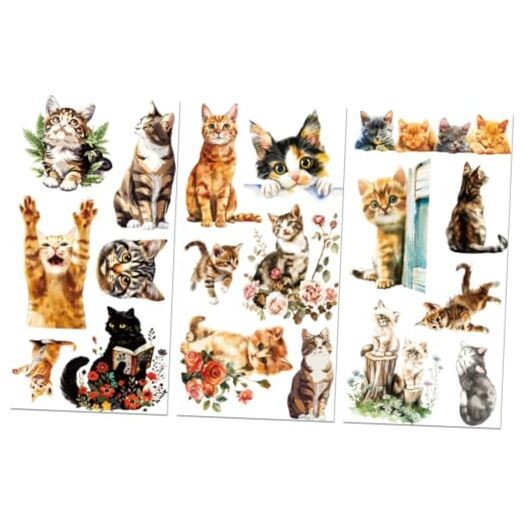  Rub on Transfer Decals for Furniture Crafts 6"x12", 3Pcs Waterproof Cute Cats