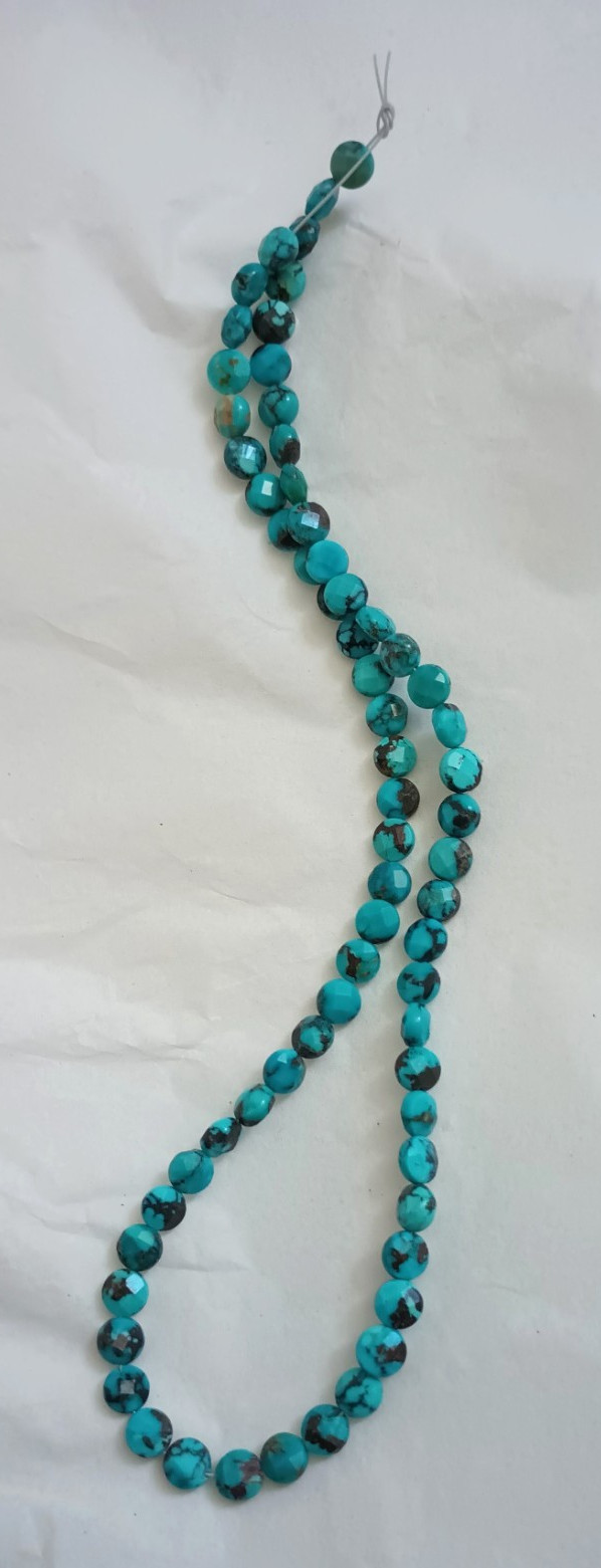 OLD STOCK - FACETED BLUE HUBEI TURQUOISE 6MM PETITE PILL BEADS - 15.75" - 1134E