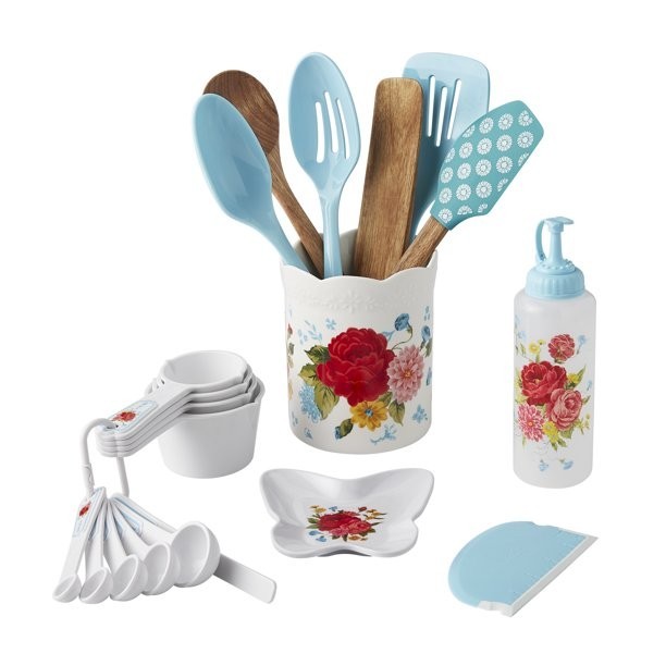 Pioneer Woman Sweet Rose Kitchen Gadget Set 20pc Crock Measuring Cups Spoons New