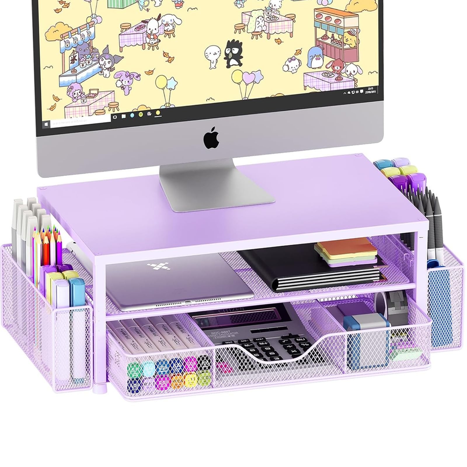 Desk Organizers and Accessories, 2-Tier Computer Monitor Stand Riser with Dra...