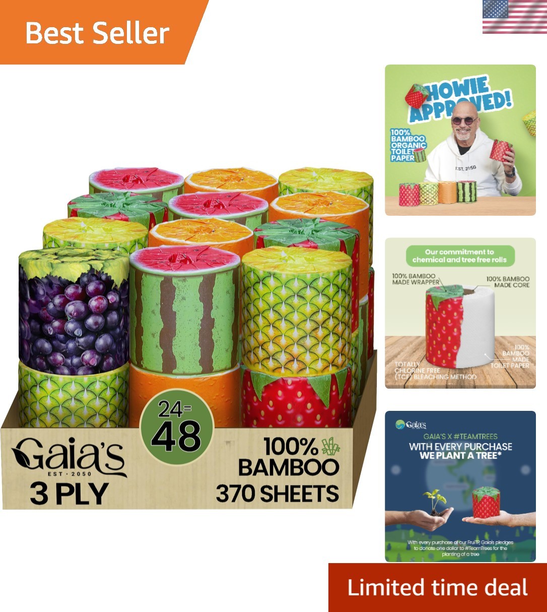 Gaias  and Soft Fruit TP Organic Bamboo Toilet Paper | 24 Mega Rolls, 3 Ply, ...