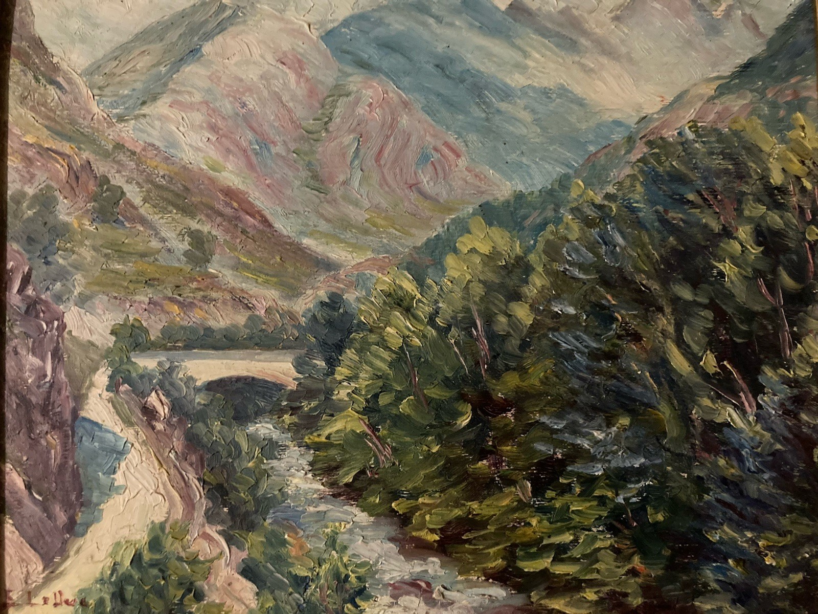 Belle peinture huile panneau Carton 1940 ? paysage impressionniste Pointillisme