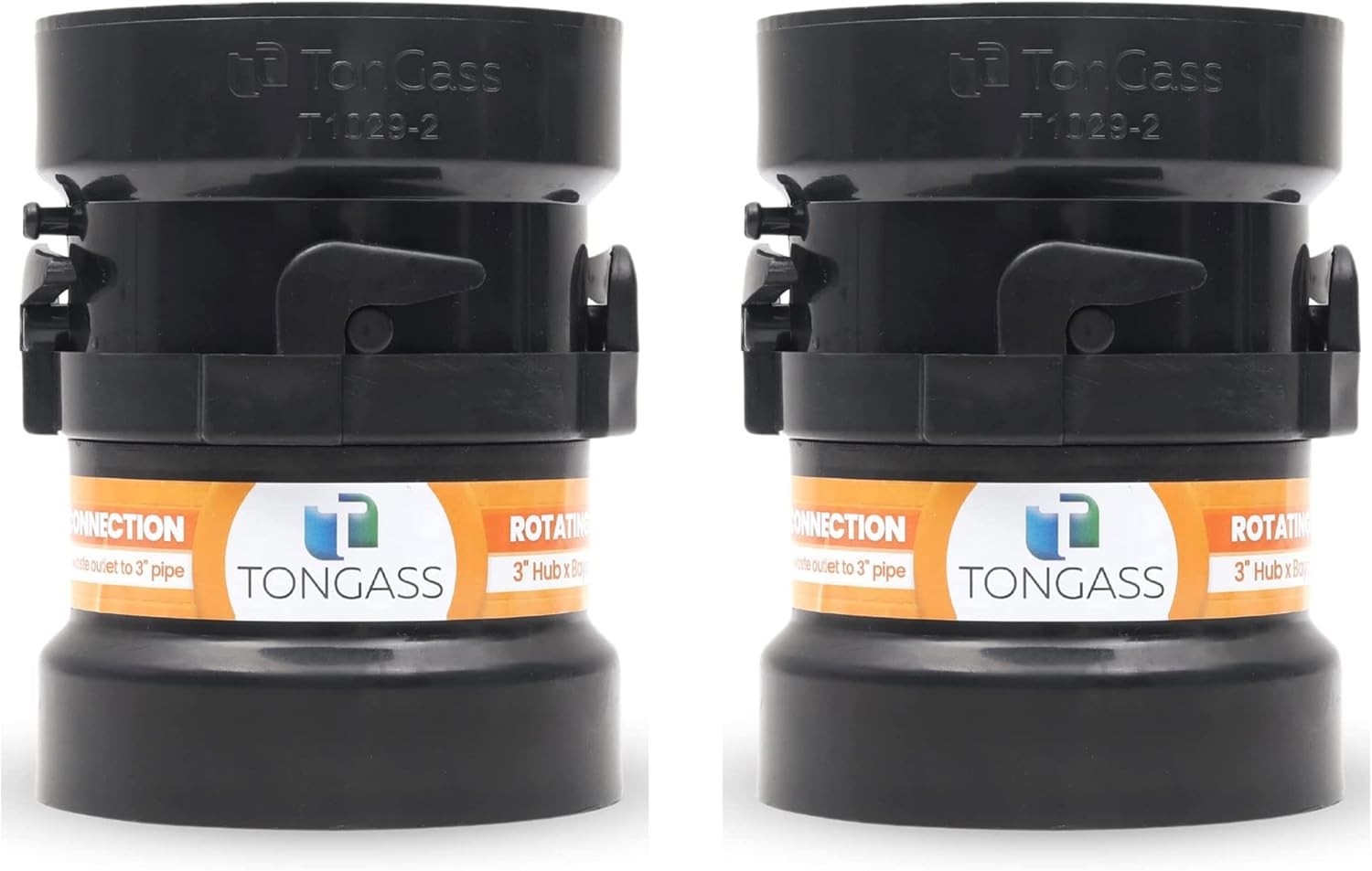 2 x Combo Pack RV Sewer Hose Fitting Adapter - PVC Connection 3 inches, Black 