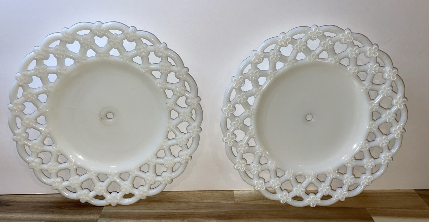Westmoreland Milk Glass Lattice Edge Lace Floral Forget-Me-Not Plate Lot Of 2