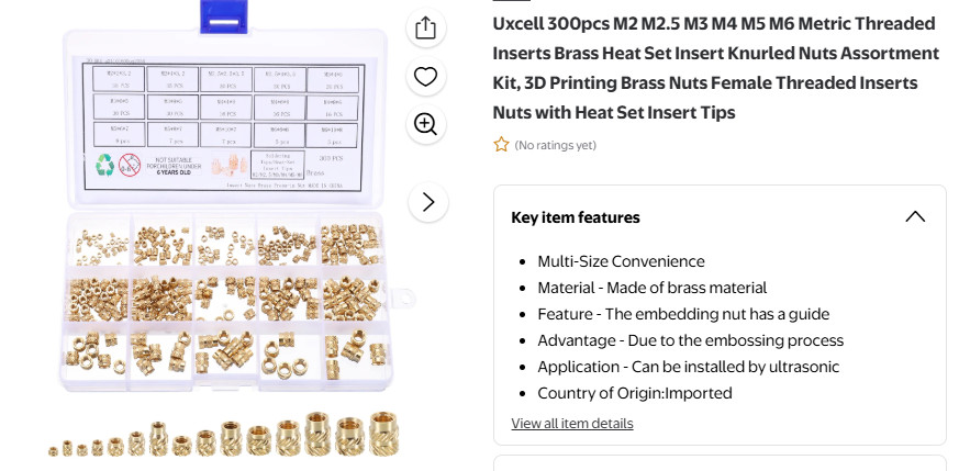 Uxcell 300pcs M2-M6 metric threaded inserts brass heat set insert knurled nuts