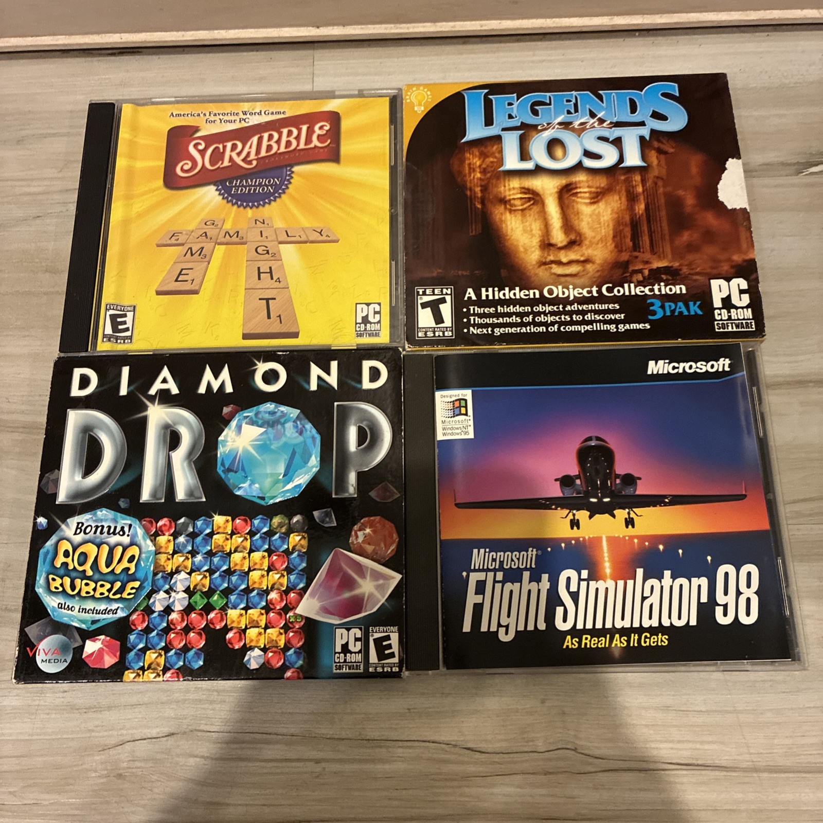 90s 2000s PC GAME LOT Diamond Drop Scrabble Flight Simulator Legends Of Lost